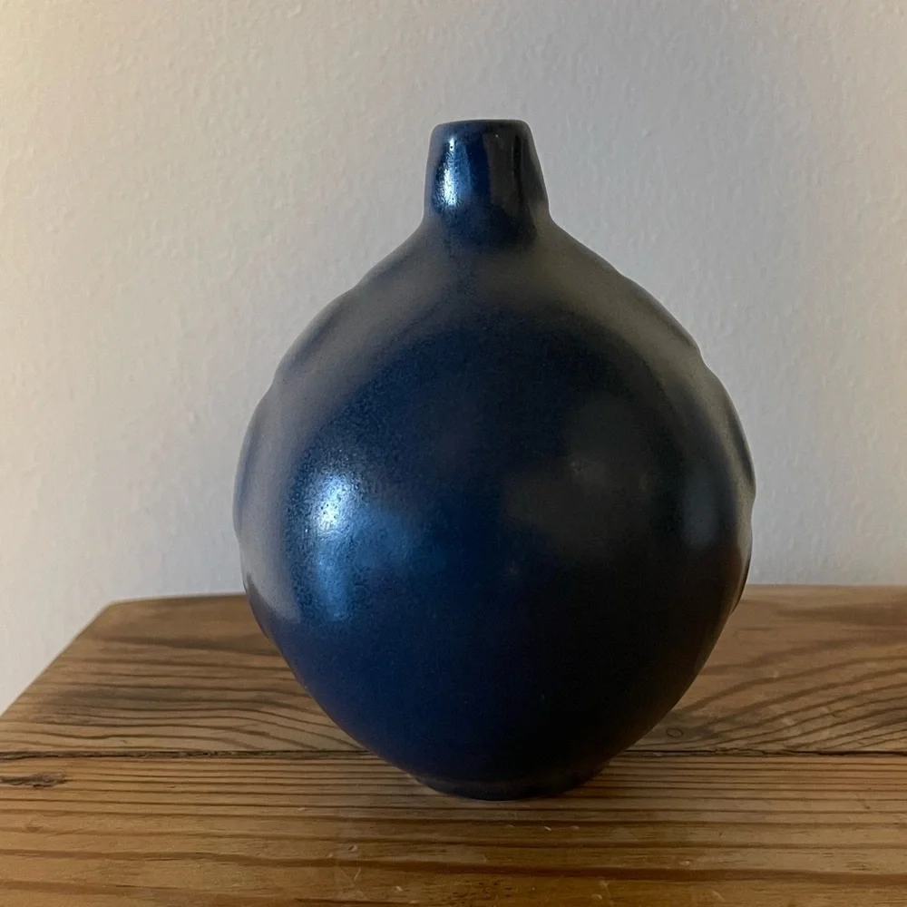 Vintage Jonathan Adler Modernist Navy Blue Dot Vase- RARE